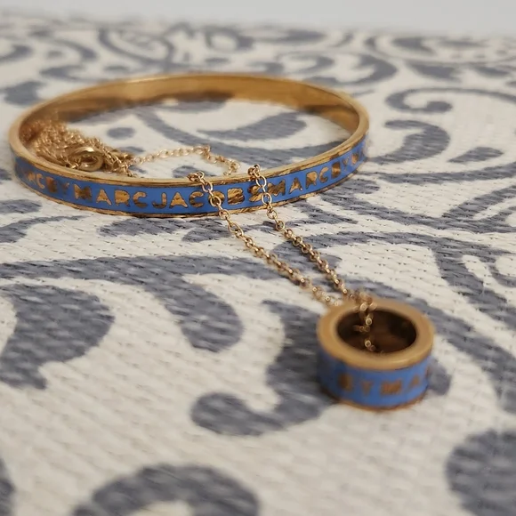 SOLD Marc By Marc Jacobs Gold and Blue Enamel Bracelet and Necklace NWOT - Picture 2 of 5